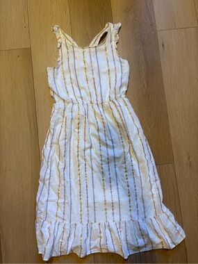 Old Navy White Sundress with Pink and Gold Stripes
